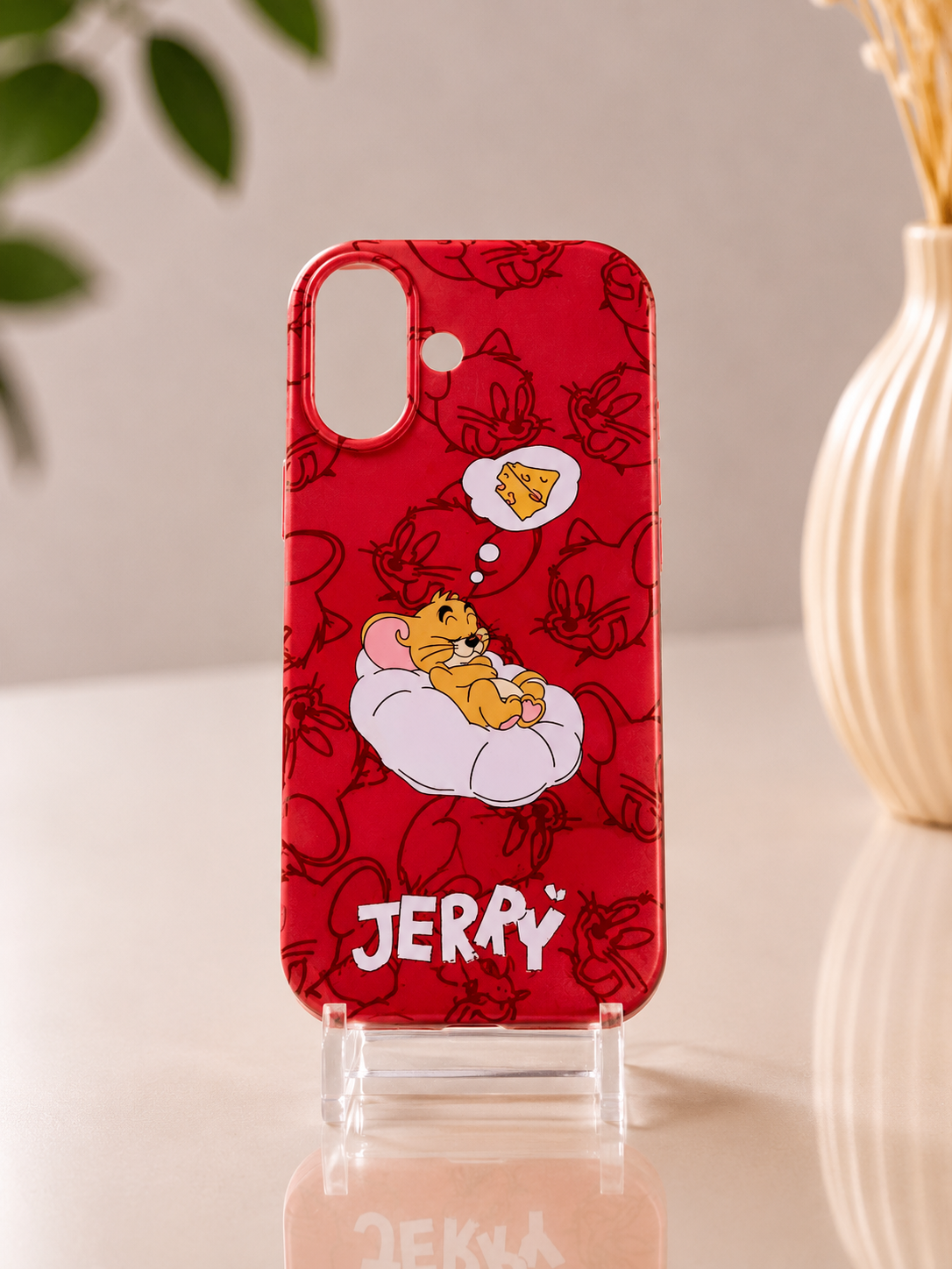 Jerry Uykuda Çizgi Film Tasarımlı Kırmızı Telefon Kılıfı