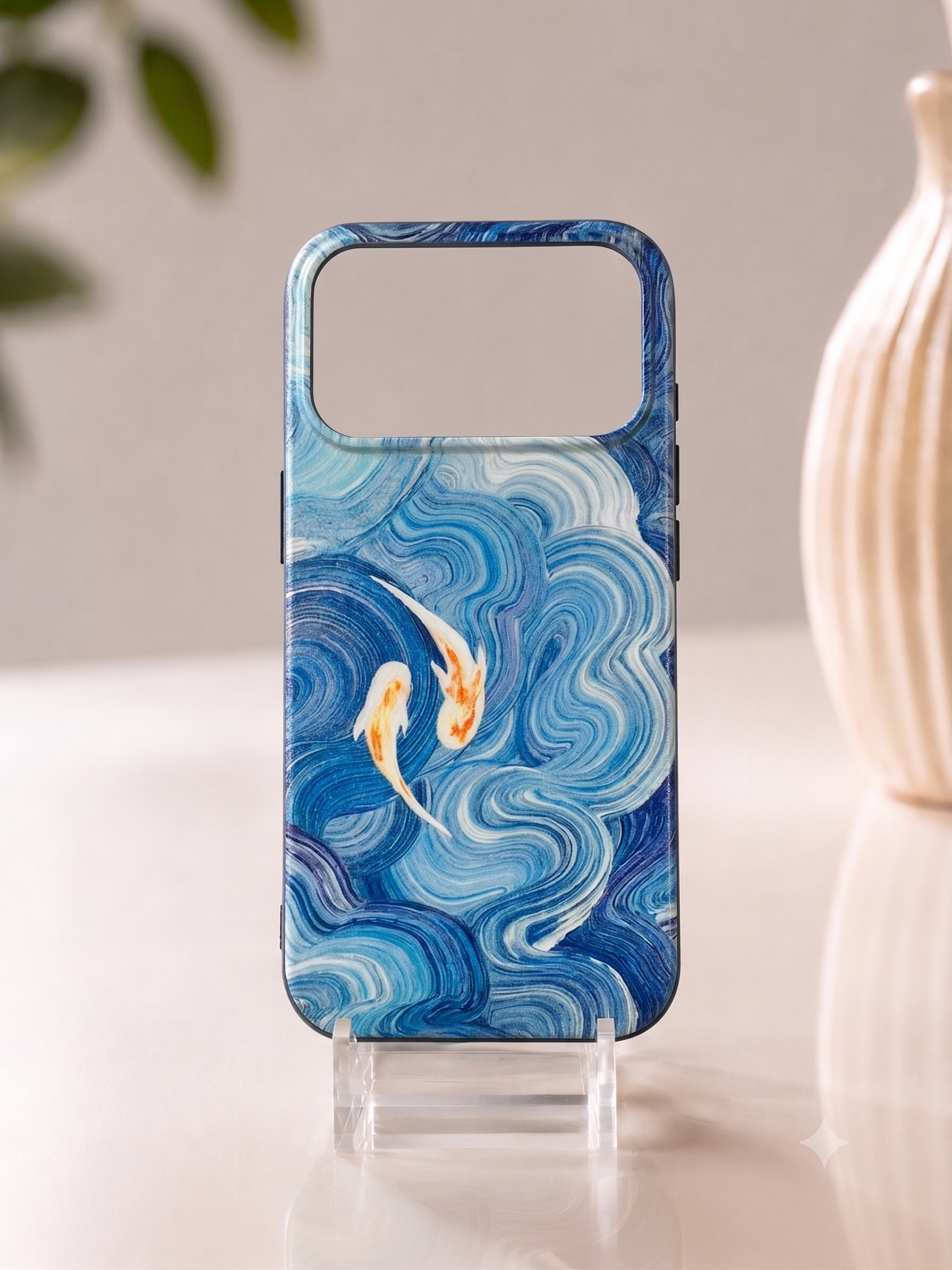 Van Gogh Mavi Dalgalar ve Koi Balıkları Sanatsal Telefon Kılıfı